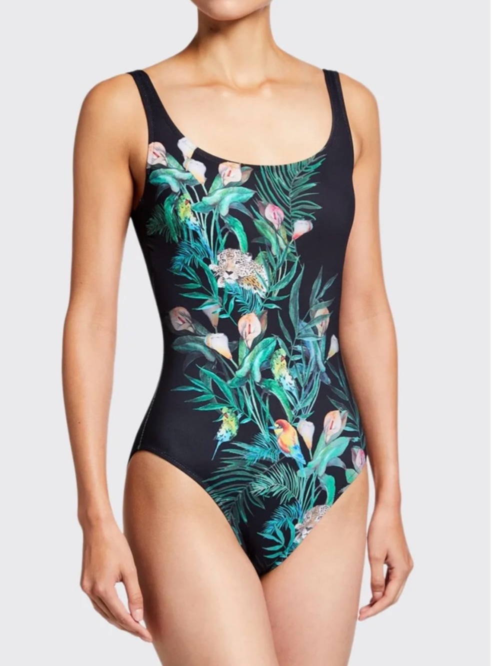 Johnny Was Black Floral & Tropical Print One-Piece Swimsuit